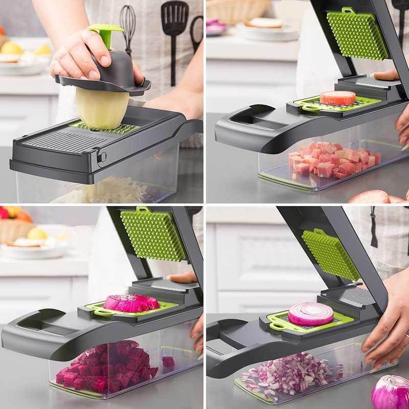 Multifunctional Vegetable Chopper & Slicer – 8 Interchangeable Blades | Stainless Steel & Food-Grade Material