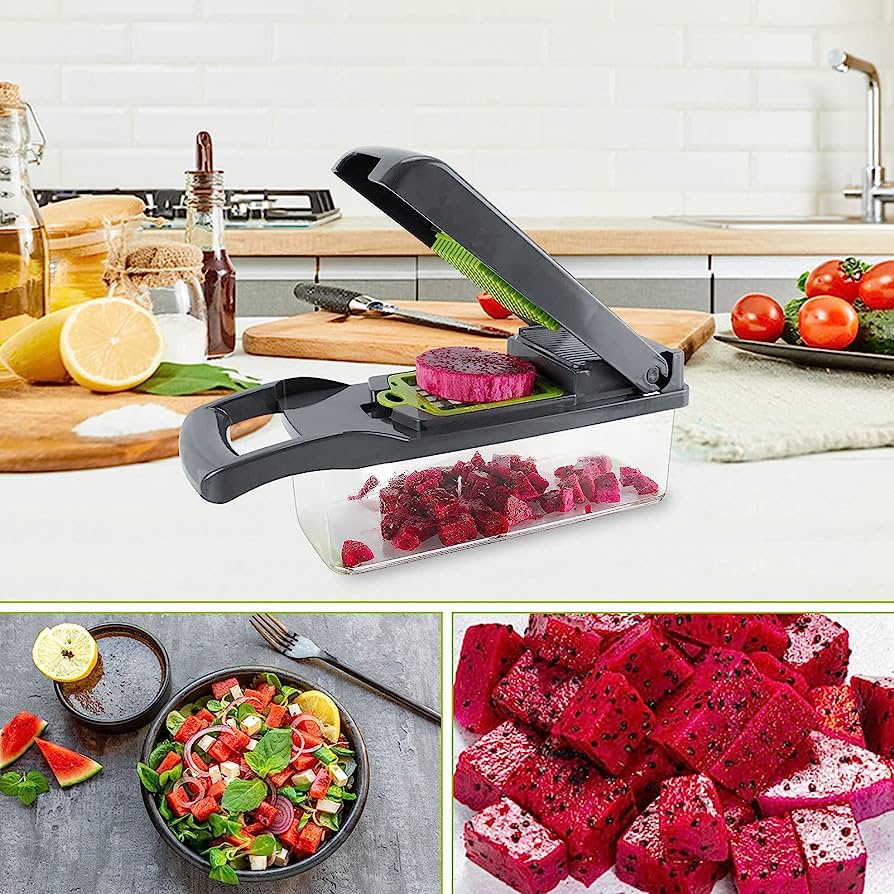 Multifunctional Vegetable Chopper & Slicer – 8 Interchangeable Blades | Stainless Steel & Food-Grade Material